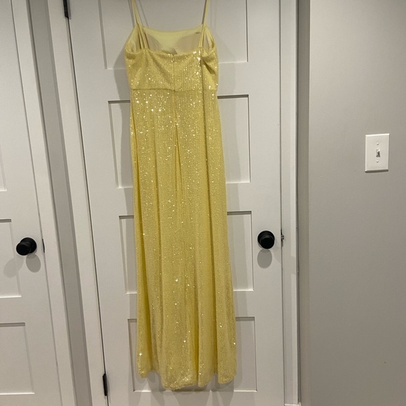 Butter yellow sequin formal dress with cutout and slit - Picture 5 of 11